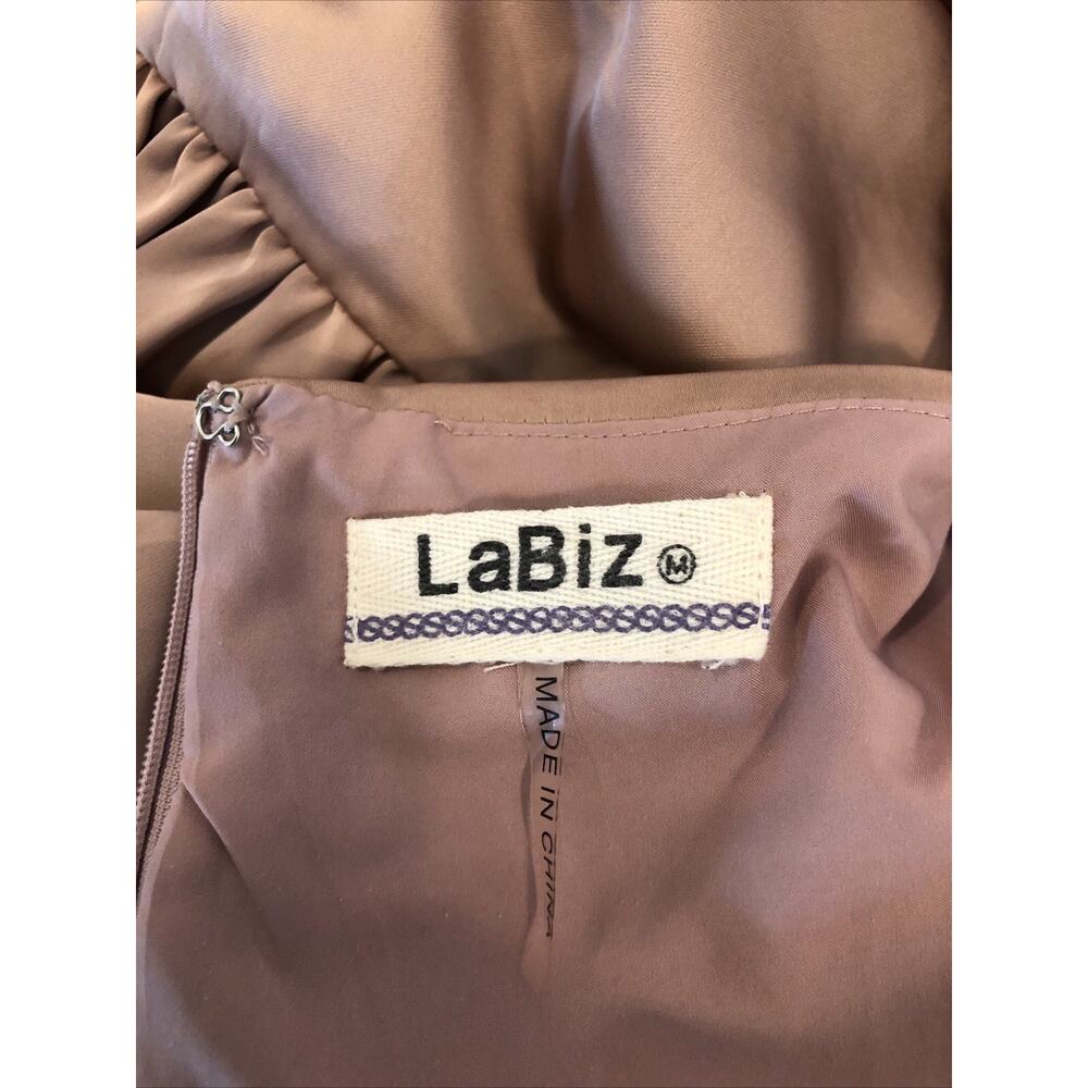 Labiz Woman Dress Puff 1/2 Sleeve Babydoll Dress Pink Pleated Square Neck Zip - Picture 5 of 8